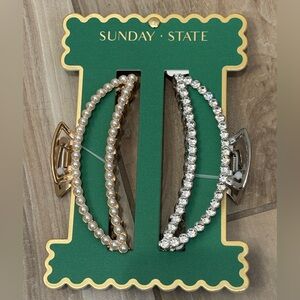 NWT Sunday State Pearl and Crystal Hair Claw Clips